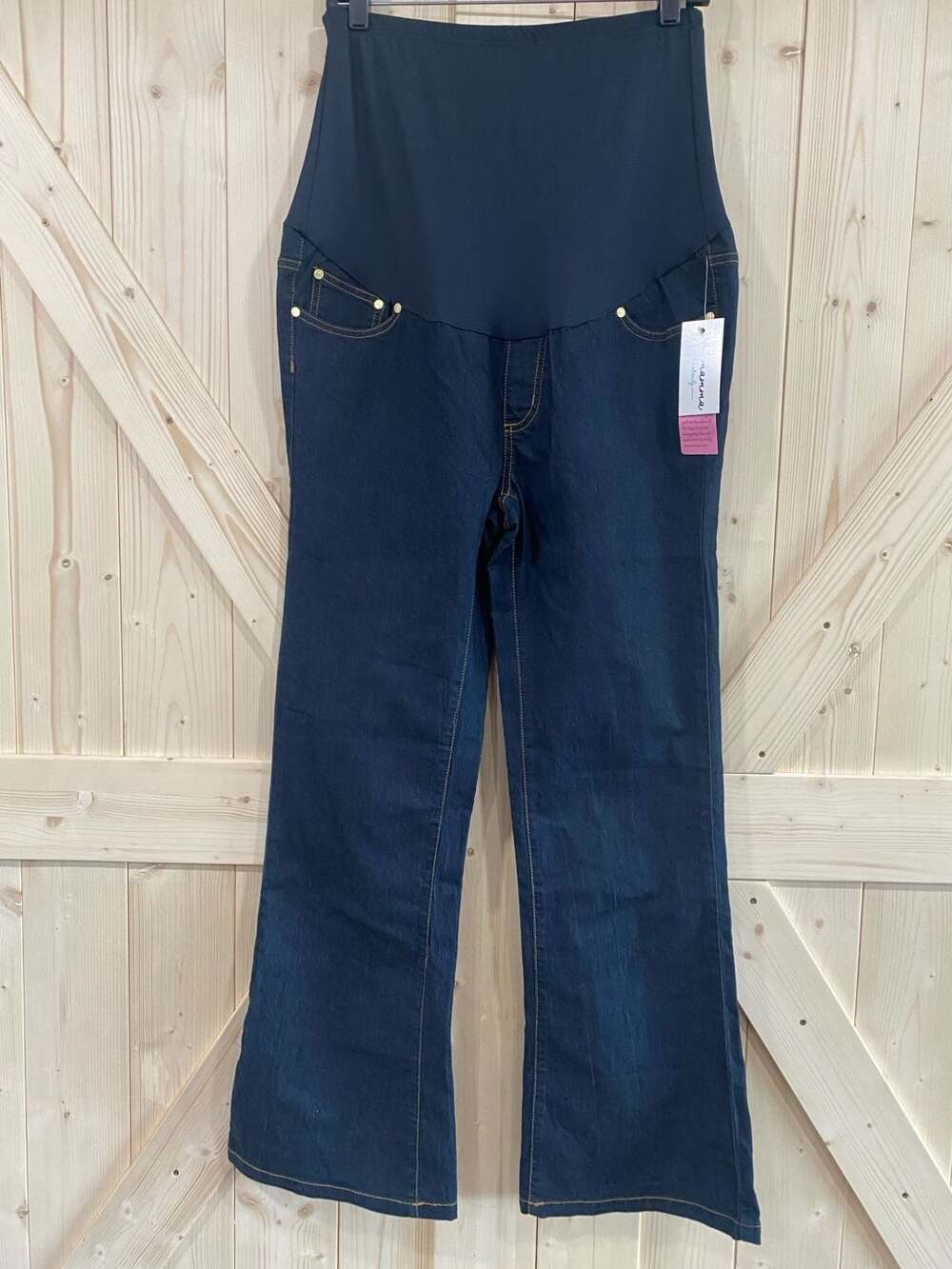 New!!! Oh! Mamma Maternity Over-the-Belly Fit and Flare Dark Wash Denim Jeans si